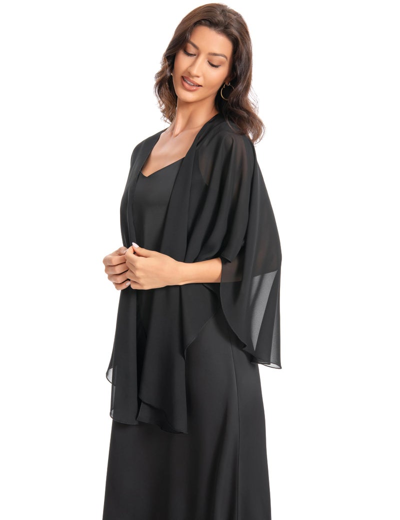 Hotshawl شالات شيفون نسائية من هوتشوال، شالات ولفات، شال سكارف لحفلات الزفاف للفساتين المسائية (أسود) - Image 3